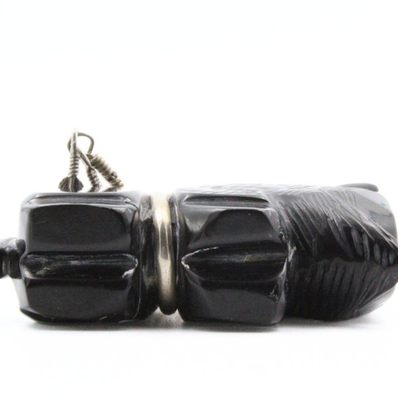 Vintage Zuni Buffalo Fetish Sculpted Onyx 2" Large Sterling Silver Pendant - Picture 6 of 9